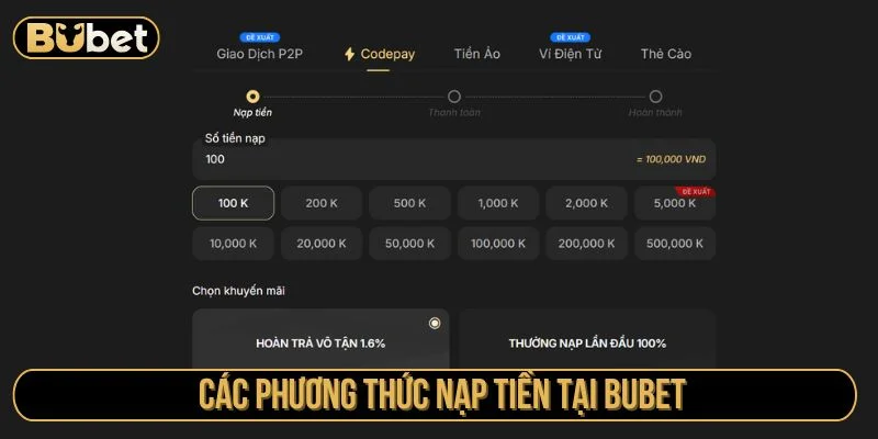 Nhà cái hỗ trợ nhiều phương thức nạp tiền