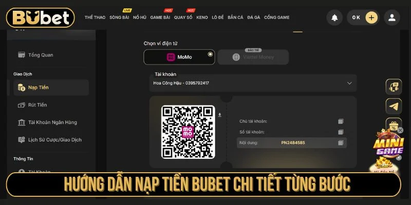 Thực hiện nạp tiền đơn giản